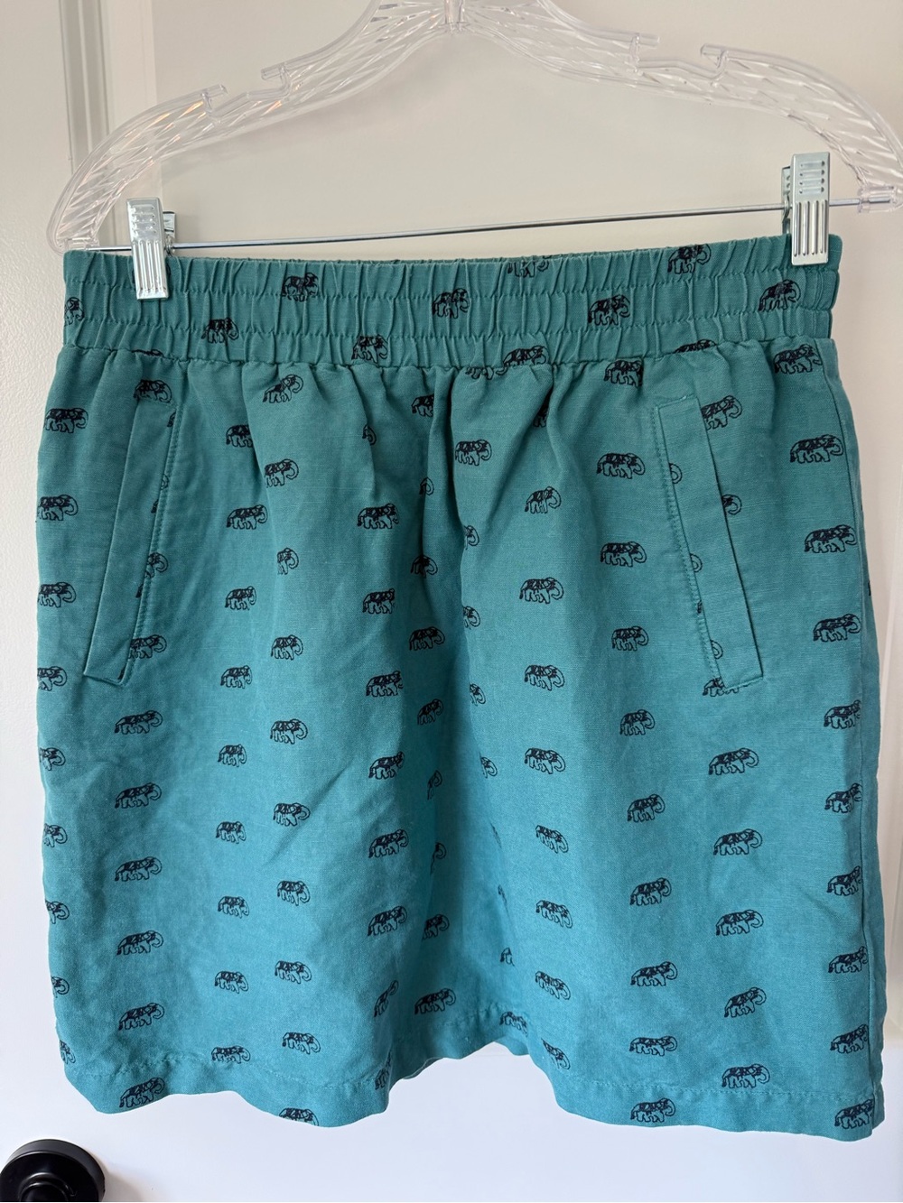 LOFT Teal Skirt with Navy Elephant Motif